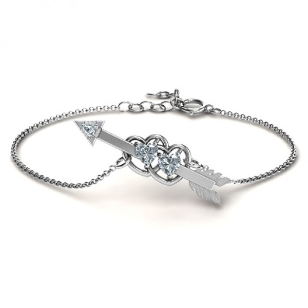 Double Heart with Arrow and Two Heart Stones Promise Bracelet  - Name My Jewelry ™