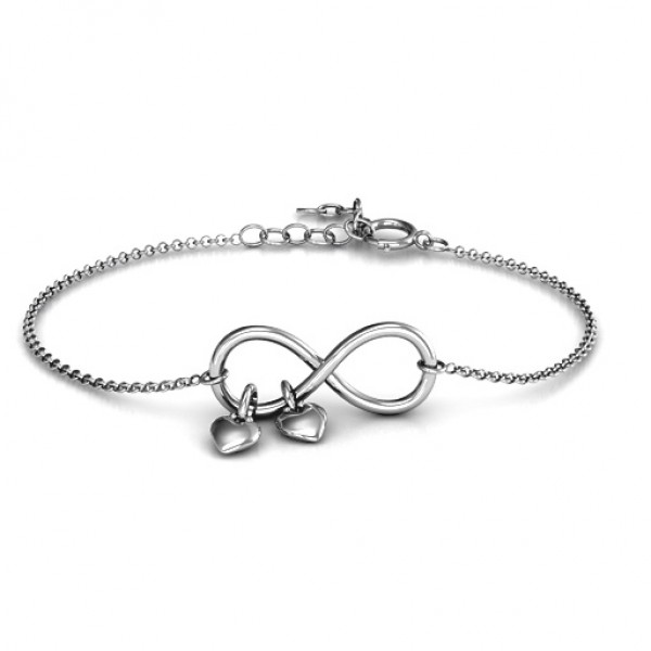 Infinity Promise Bracelet with Two Heart Charms - Name My Jewelry ™
