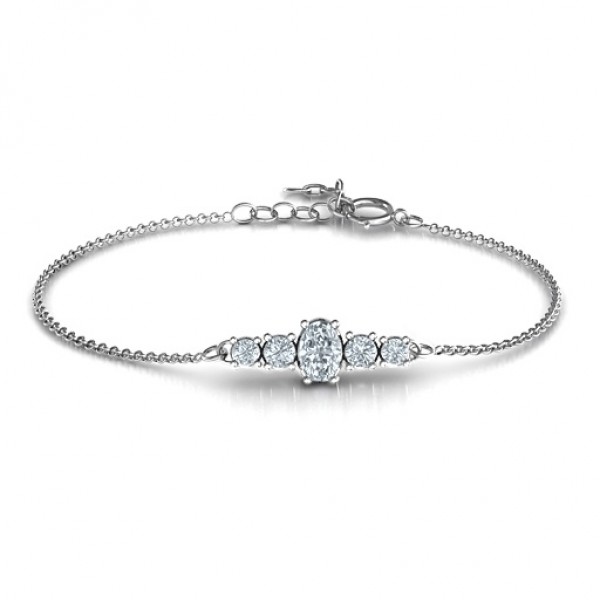 Oval Centre with 4 Side Round Stones Bracelet  - Name My Jewelry ™