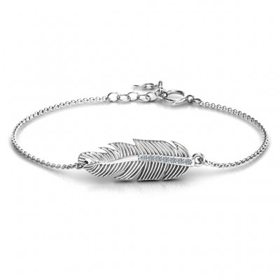 Sterling Silver Feather with Accent Stones Bracelet  - Name My Jewelry ™