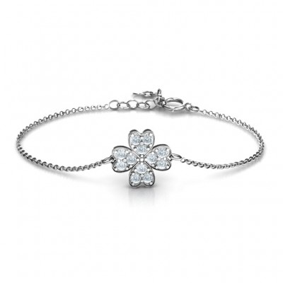 Sterling Silver Four Leaf Heart Clover Bracelet - Name My Jewelry ™