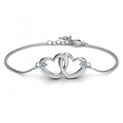 Sterling Silver Interlocking Heart Promise Bracelet with Two Stones  - Name My Jewelry ™