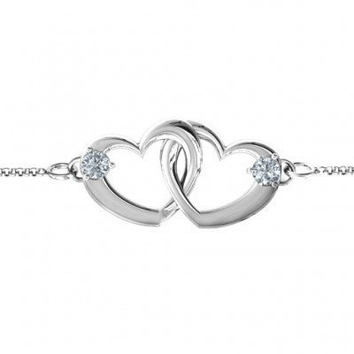 Sterling Silver Interlocking Heart Promise Bracelet with Two Stones  - Name My Jewelry ™
