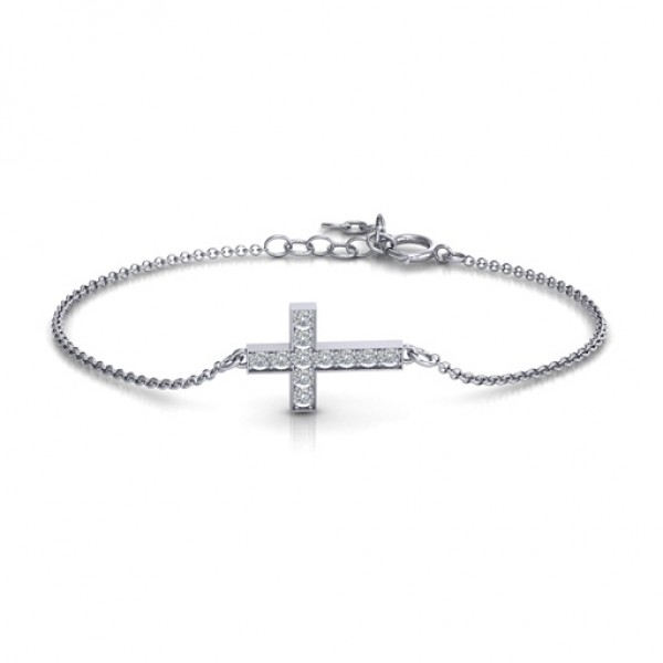 Sterling Silver Shimmering Cross Bracelet With Cubic Zirconia Accent Stones  - Name My Jewelry ™