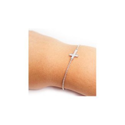 Sterling Silver Shimmering Cross Bracelet With Cubic Zirconia Accent Stones  - Name My Jewelry ™