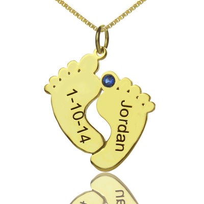 Birthstone Memory Baby Feet Charms with Date  Name 18ct Gold Plated  - Name My Jewelry ™