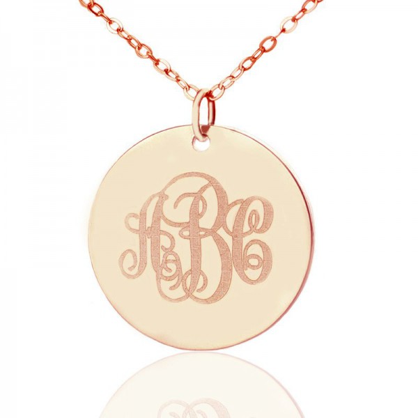 Solid Rose Gold Vine Font Disc Engraved Monogram Necklace - Name My Jewelry ™