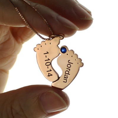 Engraved Baby Feet Imprint Necklace with Date Name 18ct Rose Gold Plated - Name My Jewelry ™