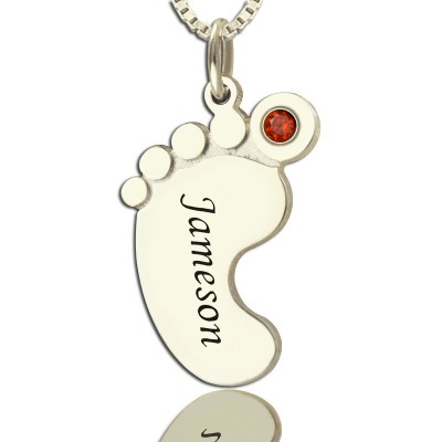 personalized Mothers Baby Feet Necklace with birthstone  Name  - Name My Jewelry ™
