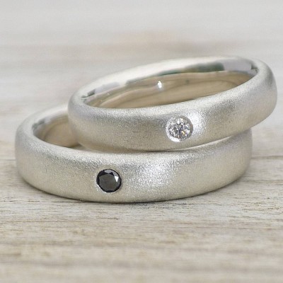 Handmade Frosted Silver Diamond Wedding Rings - Name My Jewelry ™
