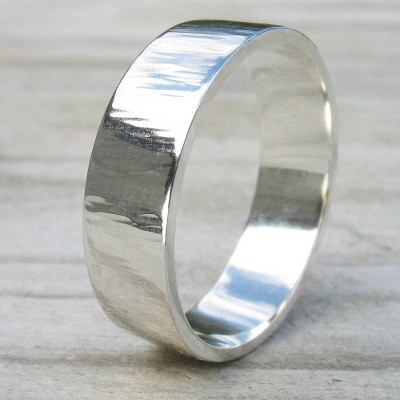 Hammered Silver Ring With Tree Bark Finish - Name My Jewelry ™