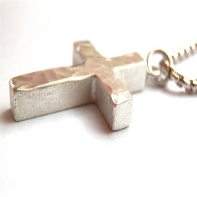 Chunky Hammered Silver Cross Necklace - Name My Jewelry ™