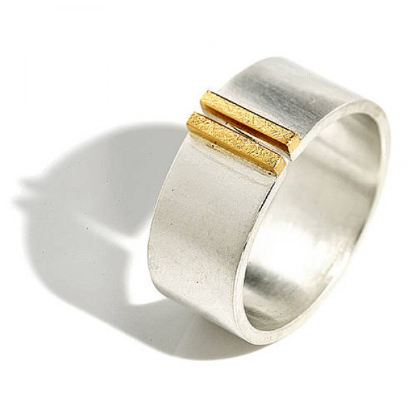 Silver And Gold Double Bar Wide Band Ring - Name My Jewelry ™