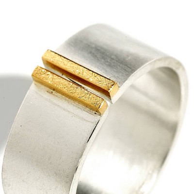 Silver And Gold Double Bar Wide Band Ring - Name My Jewelry ™