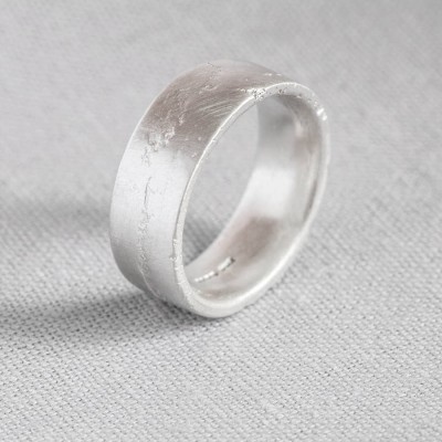 Sterling Silver Flat Sand Cast Wedding Ring - Name My Jewelry ™