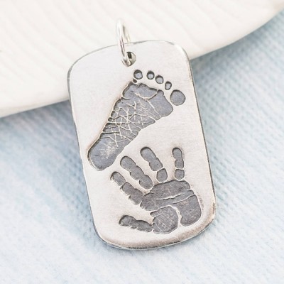 Footprint Handprint personalized Mens Dog Tag Necklace - Two Pendants - Name My Jewelry ™