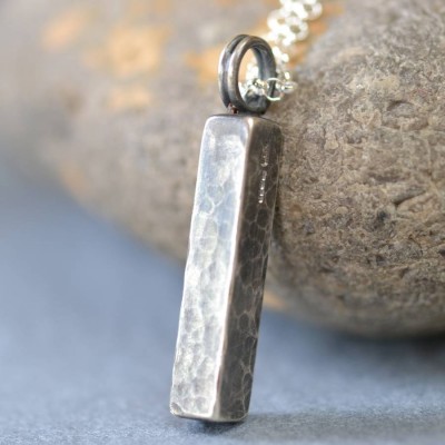 Handmade Blacksmiths Silver Hammered Block Necklace - Name My Jewelry ™