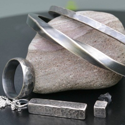 Handmade Blacksmiths Silver Hammered Block Necklace - Name My Jewelry ™