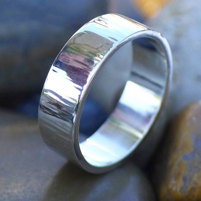 Hammered Silver Ring With Tree Bark Finish - Name My Jewelry ™