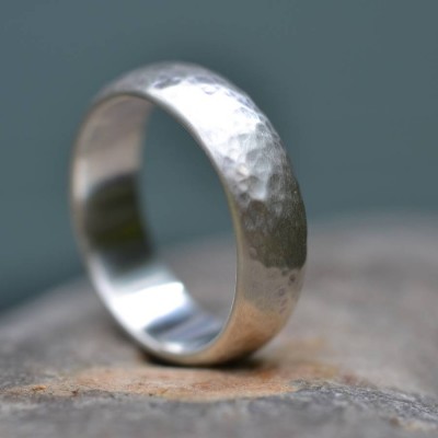 Handmade Silver Wedding Ring Lightly Hammered Finish - Name My Jewelry ™