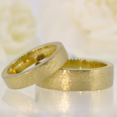 His And Hers Hammered Wedding Ring 18ct Gold Set - Name My Jewelry ™