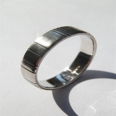 Mens Silver Barcode Oxidized Ring - Name My Jewelry ™