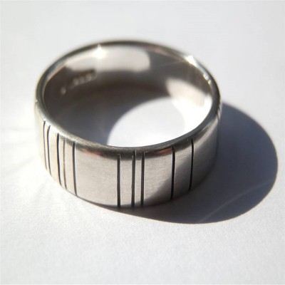 Mens Silver Barcode Oxidized Ring - Name My Jewelry ™