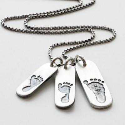 Mens Footprint Trio Tag Necklace - Name My Jewelry ™