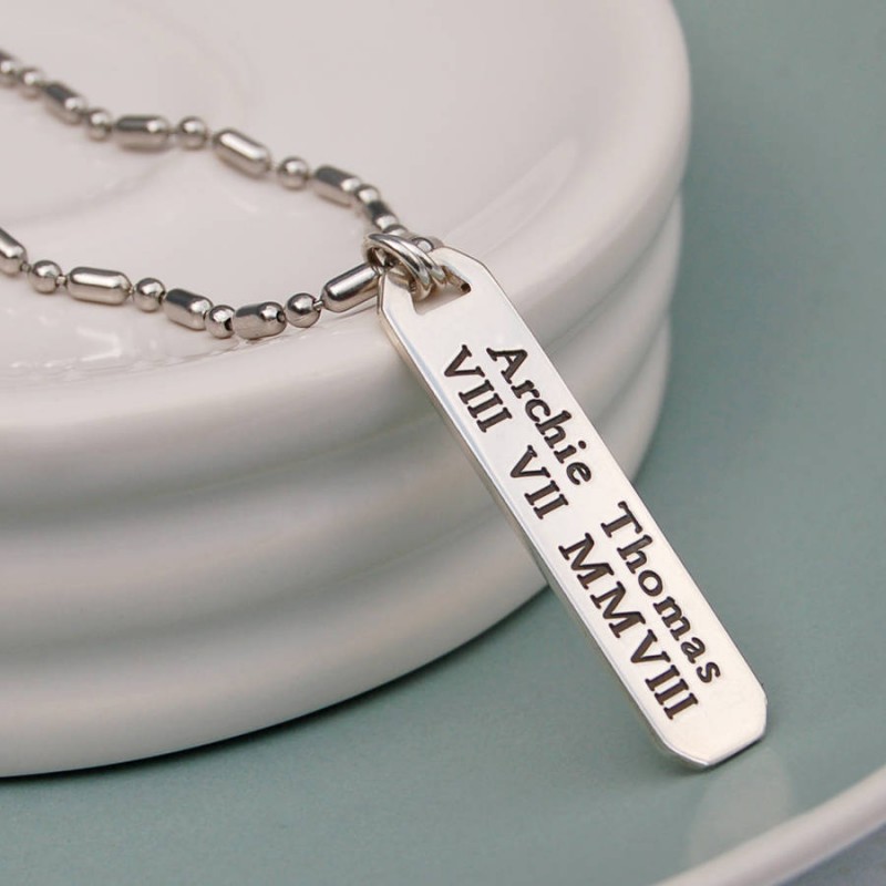 Mens Personalized Silver Vertical Bar Necklace Name My Jewelry