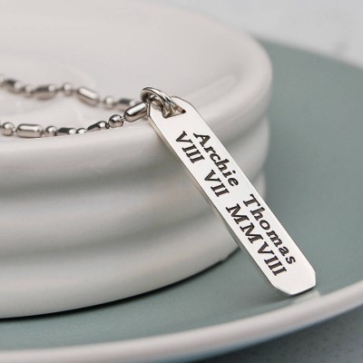 Mens personalized Silver Vertical Bar Necklace - Name My Jewelry ™