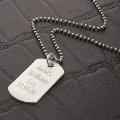 personalized Brushed Sterling Silver Dog Tag Necklace - Name My Jewelry ™