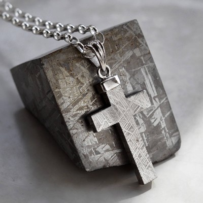 Meteorite And Silver Cross Necklace - Name My Jewelry ™