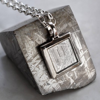 Meteorite And Silver Square Necklace - Name My Jewelry ™