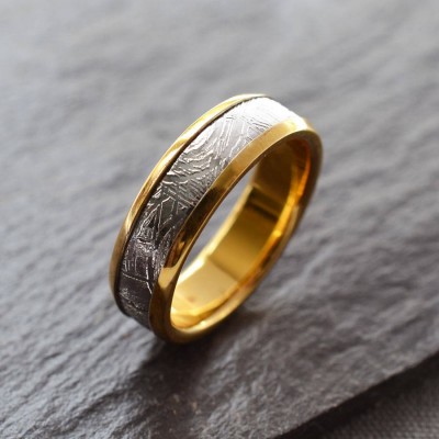 Meteorite Inlaid Gold Plated Ring - Name My Jewelry ™