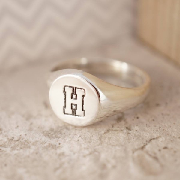 personalized Round Initial Silver Signet Ring - Name My Jewelry ™