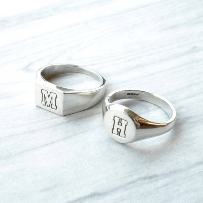 personalized Round Initial Silver Signet Ring - Name My Jewelry ™