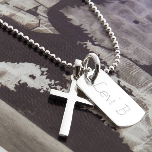 personalized Sterling Silver Cross And Dogtag Necklace - Name My Jewelry ™