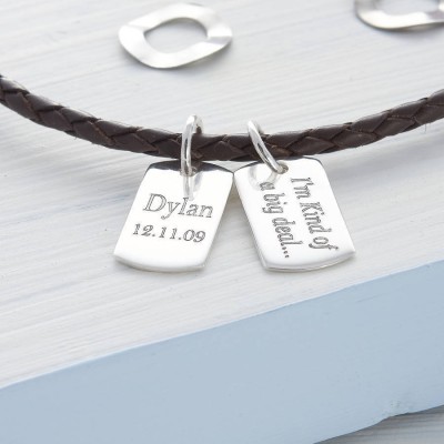 personalized Silver Mini Dog Tag Leather Necklace - Name My Jewelry ™