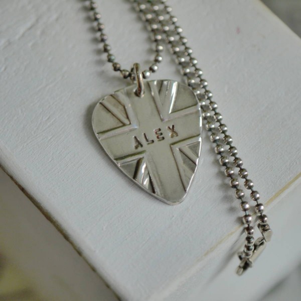 personalized Silver Union Jack Plectrum - Name My Jewelry ™