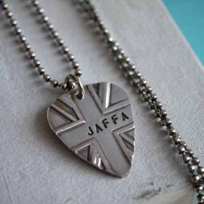 personalized Silver Union Jack Plectrum - Name My Jewelry ™