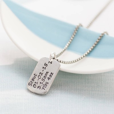 personalized Dog Tag Necklace With Baby Birth Info - Name My Jewelry ™