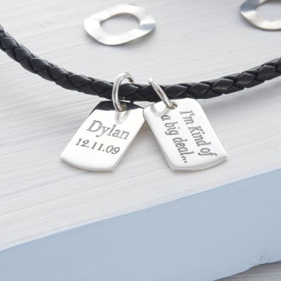 personalized Silver And Leather Double Dog Tag Necklet - Name My Jewelry ™