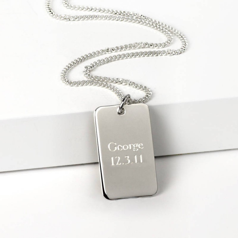 Military Name And Bullet Embossed Silver Dog Tag Pendant With Chain For Men
