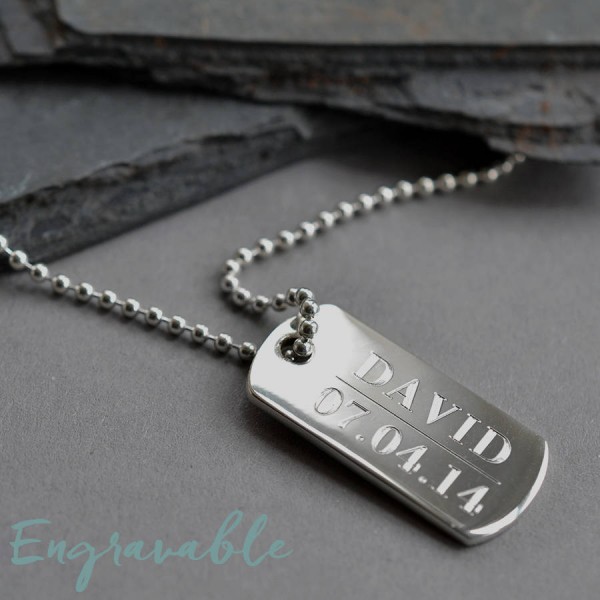 Sterling Silver Solid Dog Tag Necklace - Name My Jewelry ™