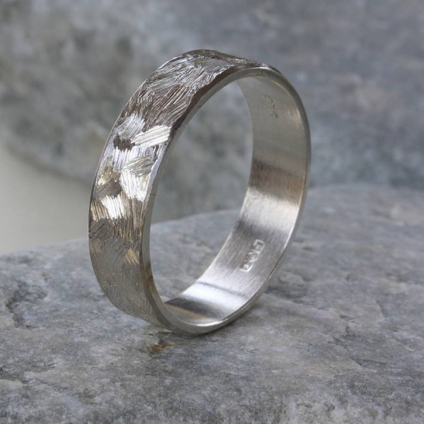 Handmade Unisex Textured Silver Band Ring - Name My Jewelry ™