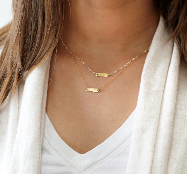 Gift for Mom Two Initial Necklaces Gift for Sister Layered Necklace Set Delicate Gold Necklace Personalized Necklace Tiny Bar Necklace