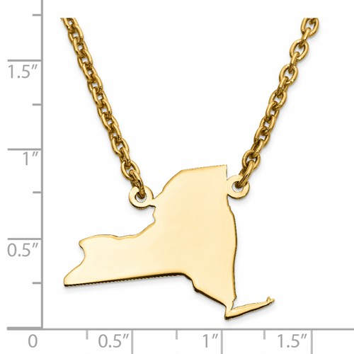 14K Yellow or White Gold Sterling Silver or Gold Plated Silver New York NY State Map Name Necklace Personalized Engraved Monogram CMZ415
