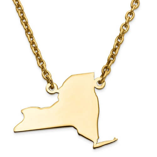 14K Yellow or White Gold Sterling Silver or Gold Plated Silver New York NY State Map Name Necklace Personalized Engraved Monogram CMZ415