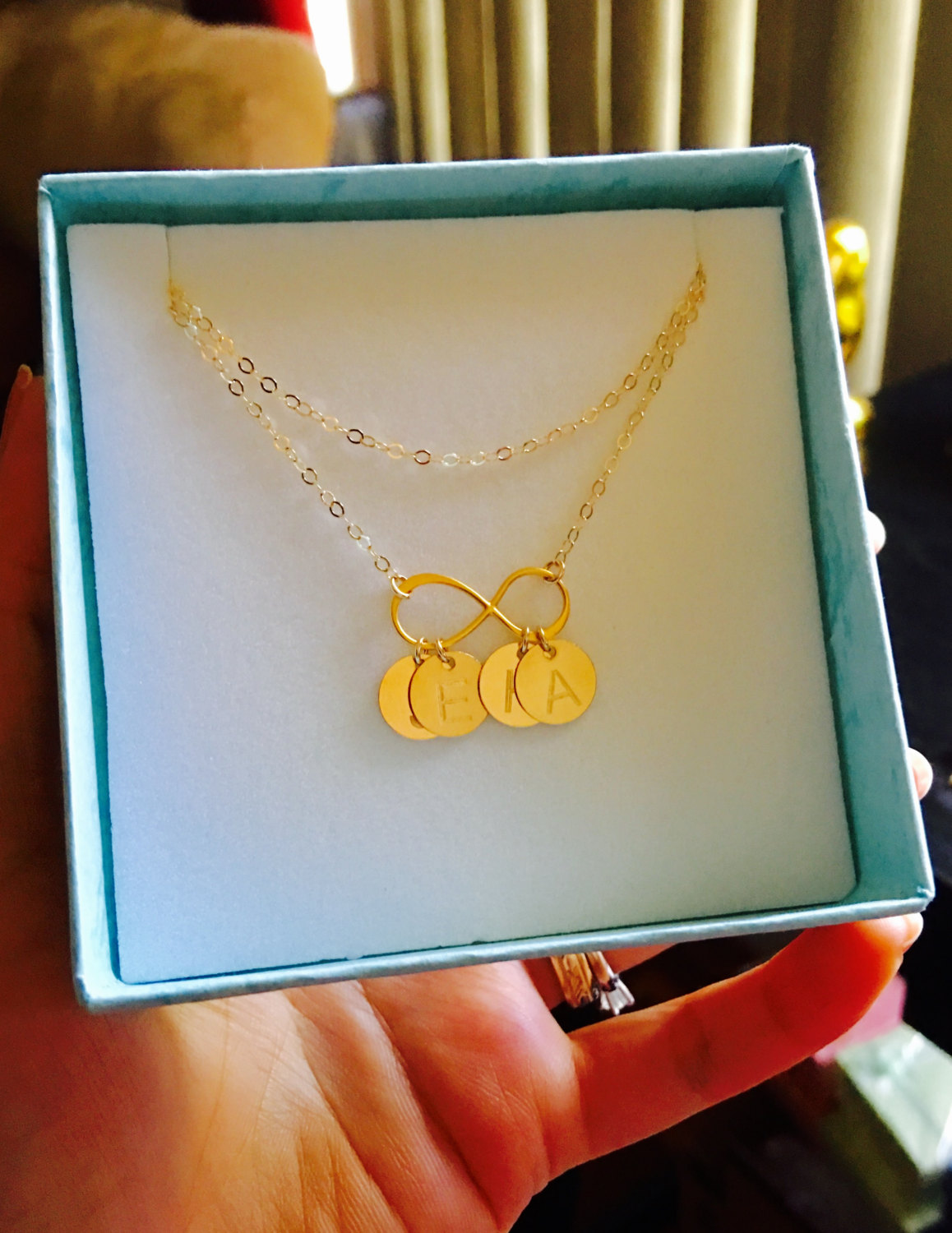 14k Gold filled Infinity and Discs Necklace, Personalized Necklace, Personalized Gift, Beautiful Gift