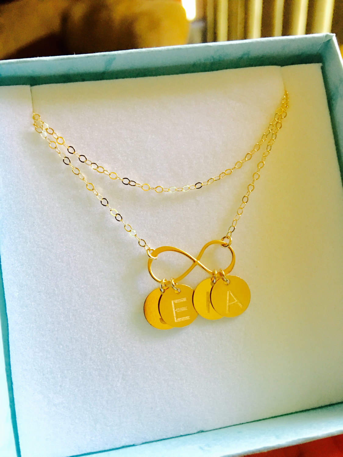 14k Gold filled Infinity and Discs Necklace, Personalized Necklace, Personalized Gift, Beautiful Gift
